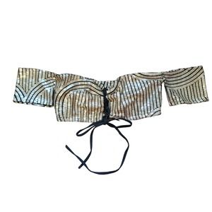 Lucy In The Sky Gold Sequin Bandeau Lace Up Crop Top Women's M